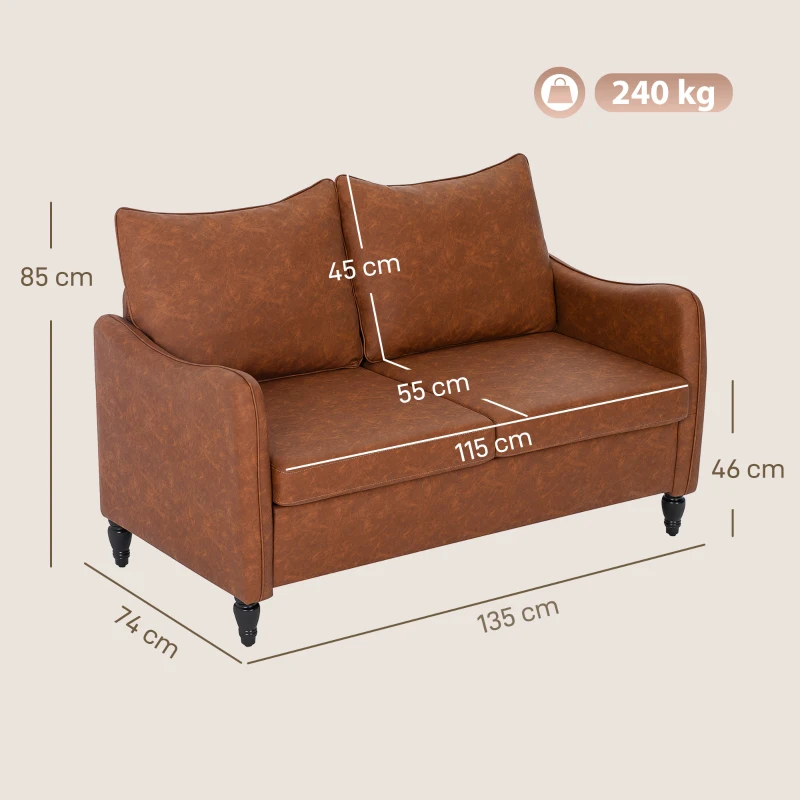 HOMCOM Faux Leather Marble-Effect Two-Seater Sofa - Brown