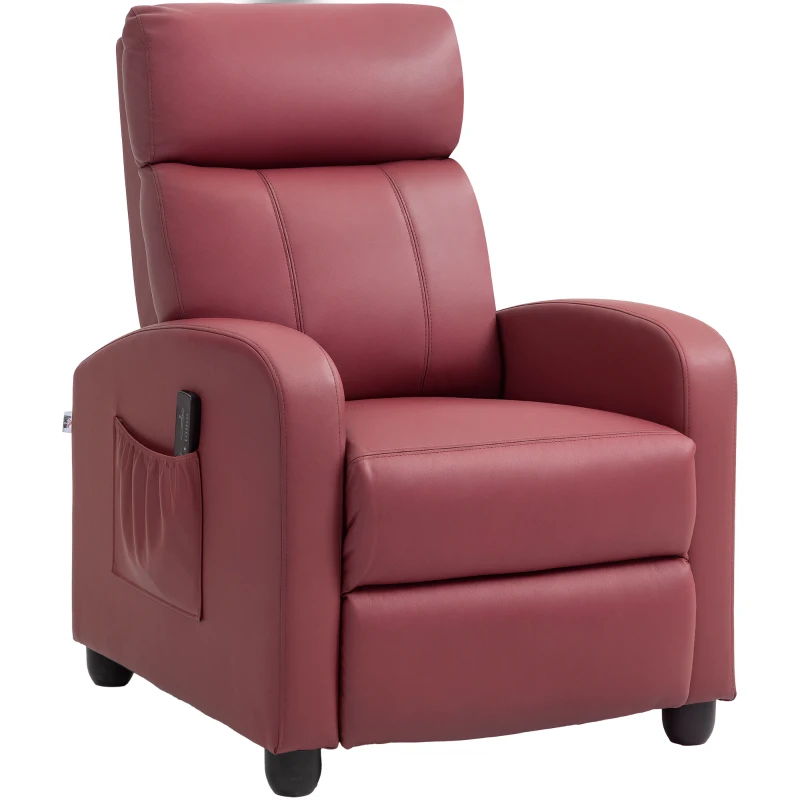 HOMCOM Poltrona Relax Massaggiante con Telecomando e 8 Programmi, Reclinazione e Poggiapiedi, Rosso