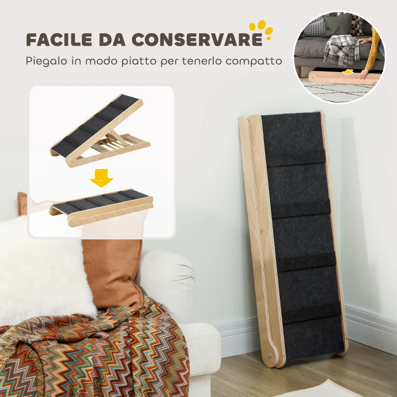 PawHut Rampa per Cani Pieghevole e Antiscivolo con Altezza Regolabile su 4 Livelli per Animali fino 15kg