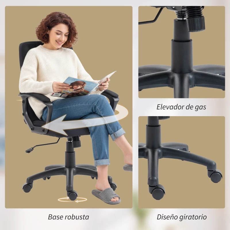 Vinsetto Silla de Oficina Giratoria Tapizada en Lino Sintético Altura Ajustable Basculante Respaldo Medio Reposabrazos Negro
