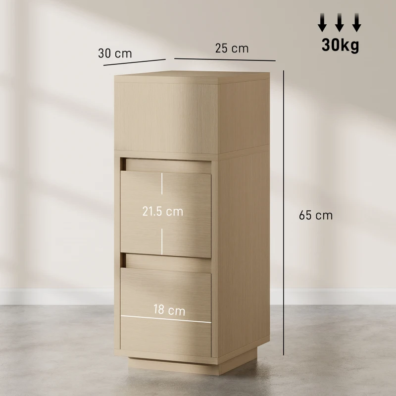 HOMCOM Slim Bedside Table, Narrow Bedside Cabinet with Open Shelf and 2 Drawers for Bedroom, Living Room, Natural Wood Finish