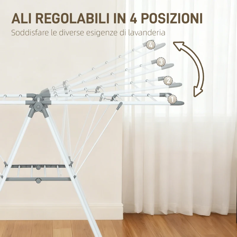 HOMCOM Stendibiancheria a 2 Livelli Regolabile su 4 Altezze, in Metallo e Plastica, 156.5x61.5x97 cm, Bianco