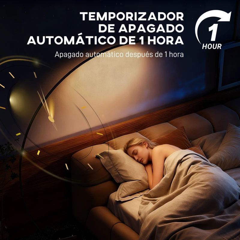 HOMCOM Lámpara de Pie Forma Arco con Brillo y Temperaturas de Color Ajustables 3000K-6500K Mando a Distancia Magnético Plata