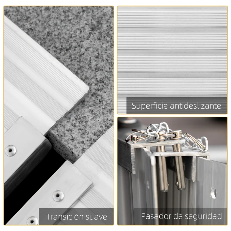 HOMCOM Rampa para Sillas de Ruedas Plegable 91 cm Carga 270 kg Rampa Portátil de Aluminio con Bordes de Seguridad Plata