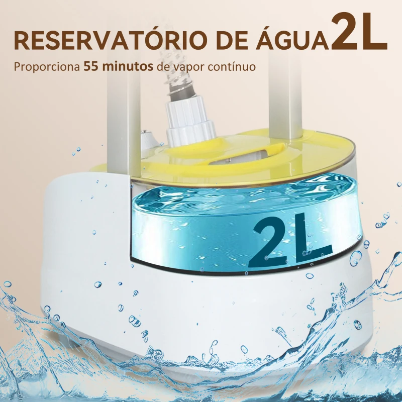 HOMCOM Ferro de Engomar a Vapor 1800W Temperatura Ajustável 11 Níveis Depósito de 2 L Aquecimento em 38s 35x25x47-118,5 cm Amarelo