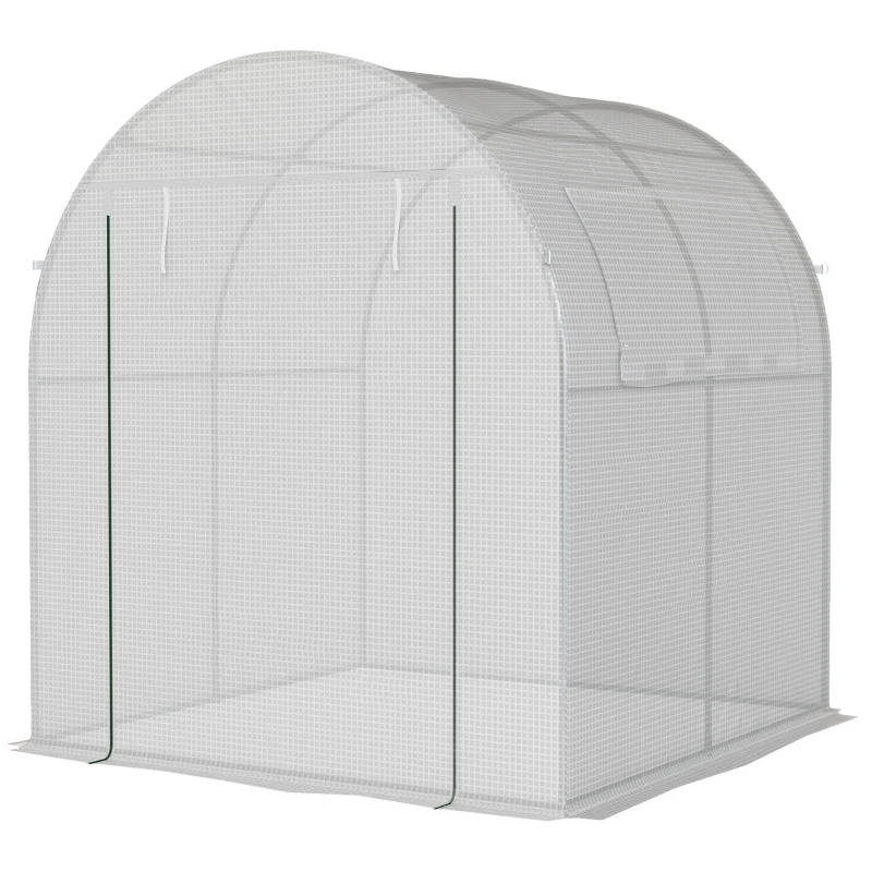 Outsunny Estufa de Jardim 180x180x200 cm Estufa Tipo Túnel Pequena com Porta Enrolável e Janela de Malha para Cultivar Plantas Flores Branco