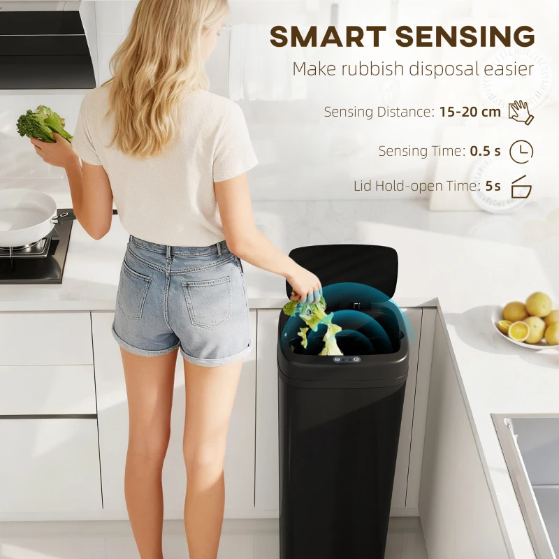 HOMCOM 50L Stainless Steel Sensor Bin - Black