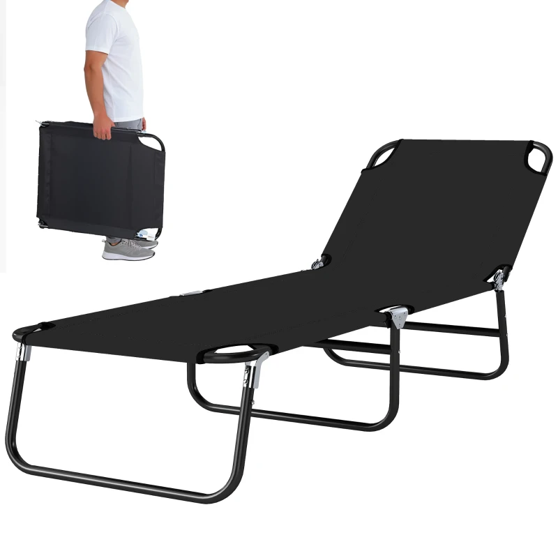 Outsunny Tumbona Plegable Reclinable con Ángulo Ajustable de 5 Posiciones para Jardín Exterior Piscina Terraza Camping Carga 120 kg 188x56x28 cm Negro