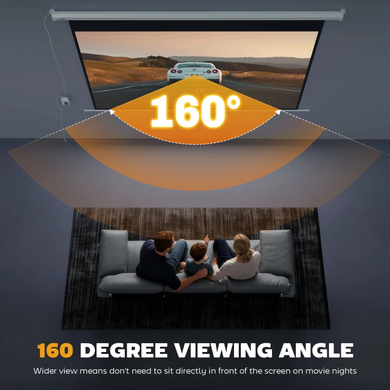 HOMCOM Telo per Proiettore 100" 16:9 Motorizzato con Telecomando, 251x8x168 cm, Bianco
