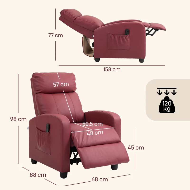 HOMCOM Poltrona Relax Massaggiante con Telecomando e 8 Programmi, Reclinazione e Poggiapiedi, Rosso