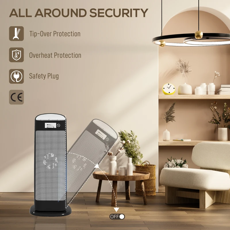 HOMCOM Ceramic Space Heater, 2000W Fan Electric Heater with 4 Modes, Adjustable Thermostat, 55° Oscillation, Tip-Over and Overheat Protection for Bedroom, Home Office, Black