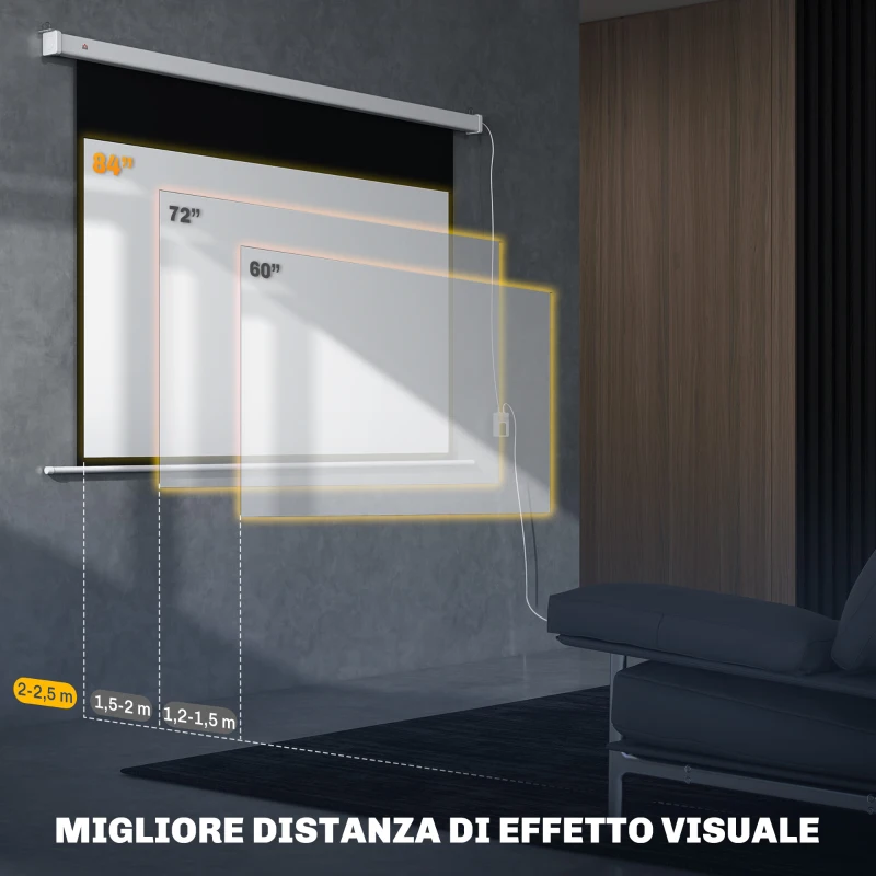 HOMCOM Telo per Proiettore 84 Pollici con Telecomando, in PVC e Metallo, 212x8x150 cm, Bianco