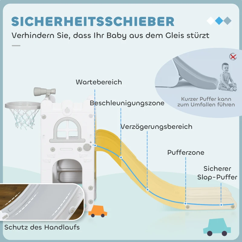 AIYAPLAY Kinderrutsche, 5 in 1, Kleinkinderrutsche mit Basketballkorb, Teleskop Klettergerüst Grau 70 x 177 x 92 cm