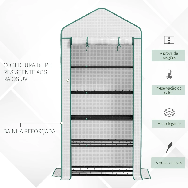 Outsunny Estufa de Jardim de 5 Prateleiras Estufa Resistente com 1 Porta com Fecho de Correr Anti-UV 90x49x193 cm Branco
