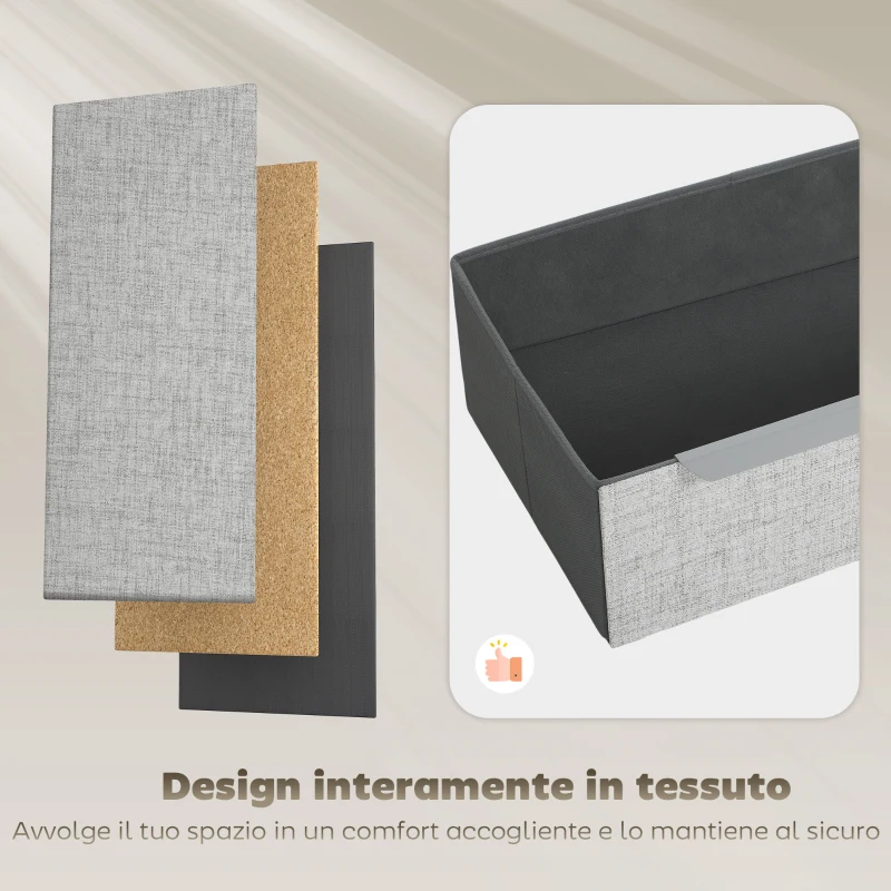 HOMCOM Cassettiera 4 Cassetti in Acciaio con Rivestimento in Tessuto Effetto Lino, 60x36x88 cm, Grigio
