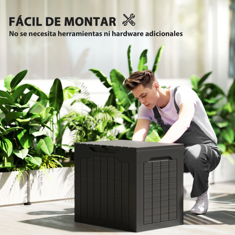 Outsunny Baúl de Almacenaje Exterior de Polipropileno Impermeable con Asas y Soporte para Candado 56x41x50 cm Negro