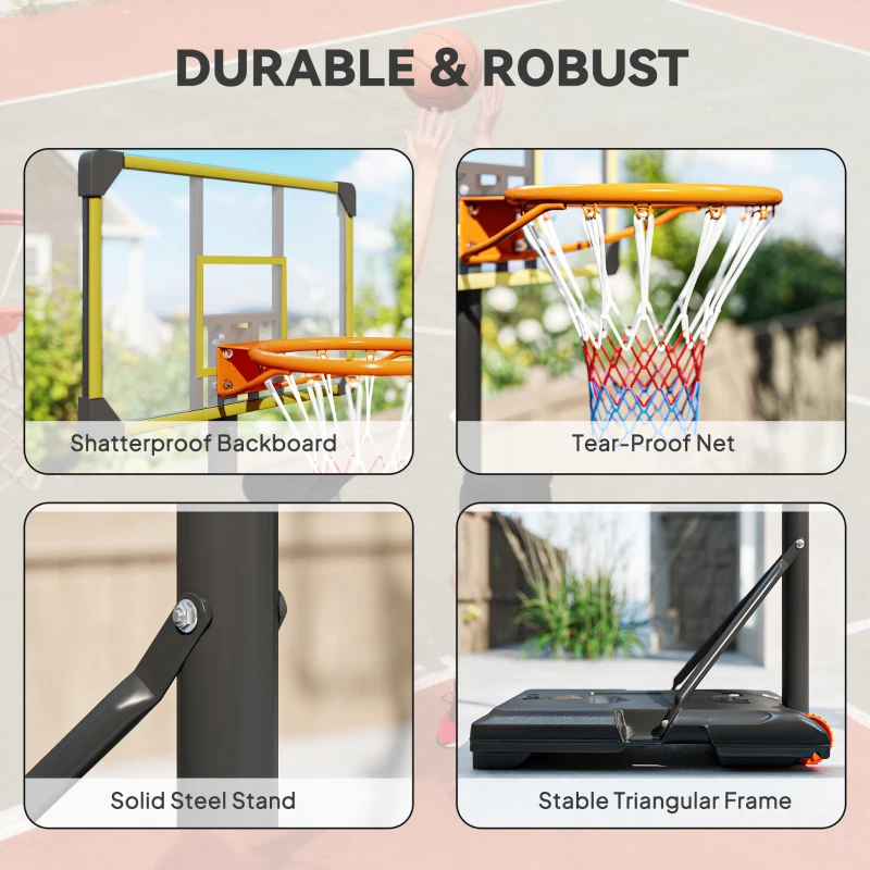 SPORTNOW Height Adjustable Basketball Hoop and Stand with Firm Backboard and Weighted Base, Portable Wheels, Yellow