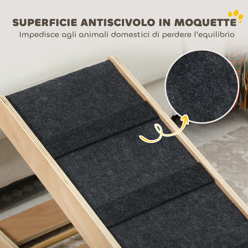PawHut Rampa per Cani Pieghevole e Antiscivolo con Altezza Regolabile su 4 Livelli per Animali fino 15kg