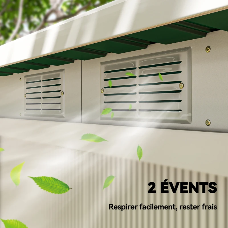 Outsunny Abri de jardin 3,6 m² 280 x 130 x 172 cm kit de fondation porte coulissante ventilations acier galvanisé vert foncé