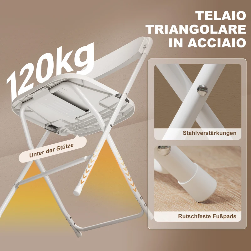 HOMCOM Set 6 Sedie Pieghevoli con Fori di Drenaggio in Plastica e Metallo, 45x49x79.5 cm, Bianco
