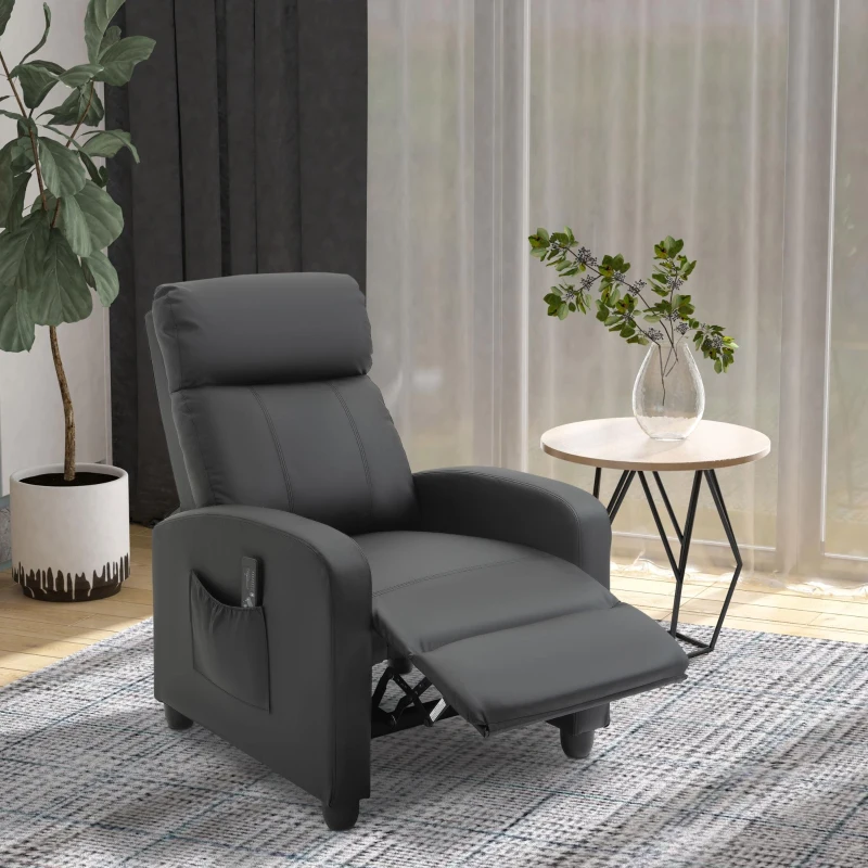HOMCOM Fauteuil de Relaxation et Massage électrique avec Inclinaison Manuelle Dossier Repose-Pied réglable revêtement synthétique Noir