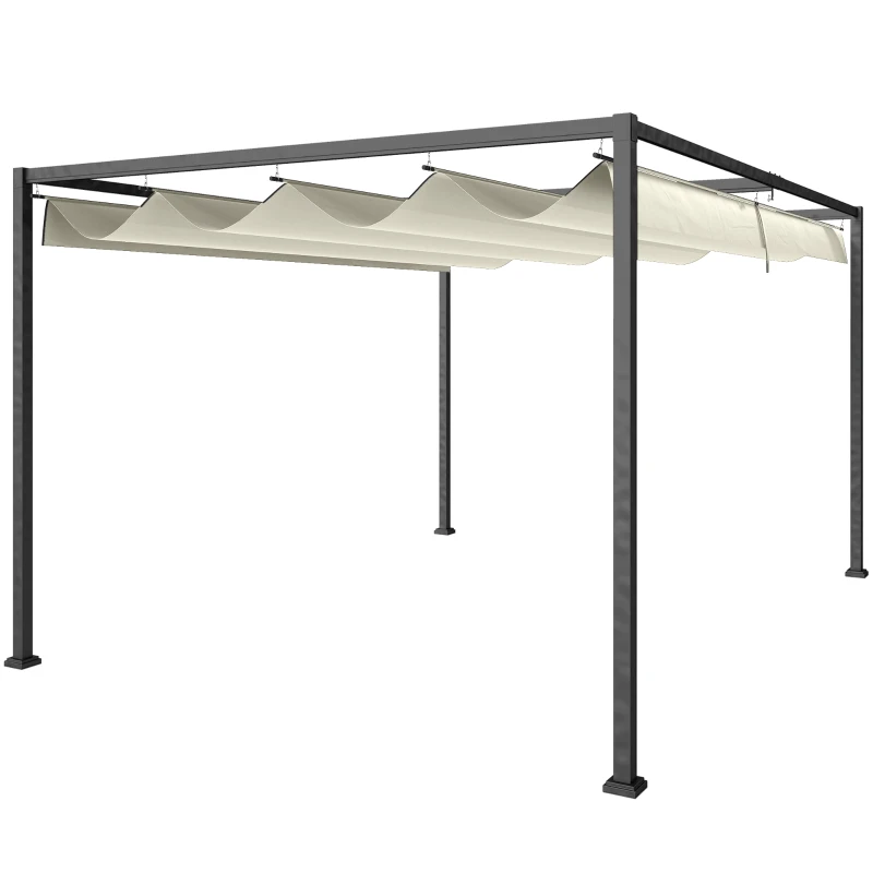 Outsunny Pérgola 400x300x222 cm Pérgola de Jardim com Teto Retrátil de Poliéster com Revestimento para Celebrações Festas Casamento Creme