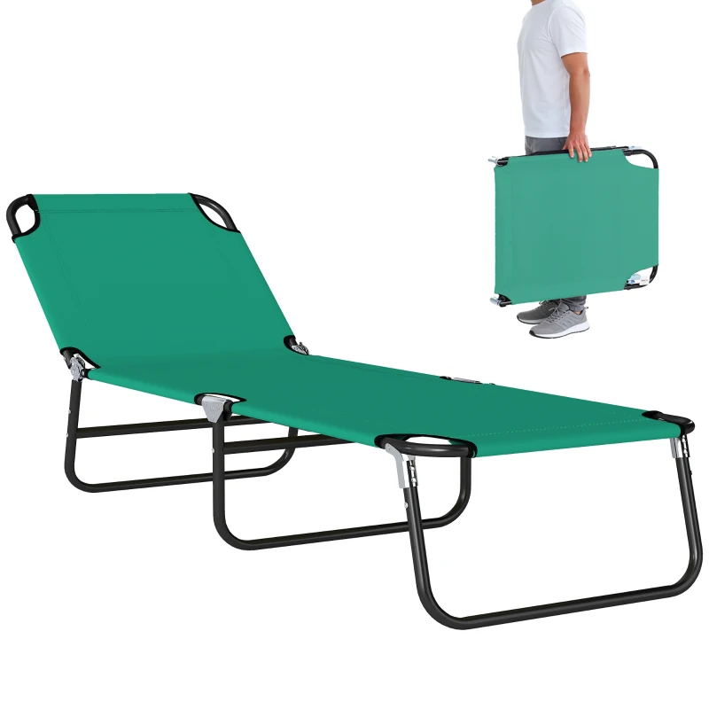 Outsunny Bain de soleil chaise longue pliante inclinable en tissu Oxford pour plage camping piscine 188 x 56 x 28 cm vert foncé