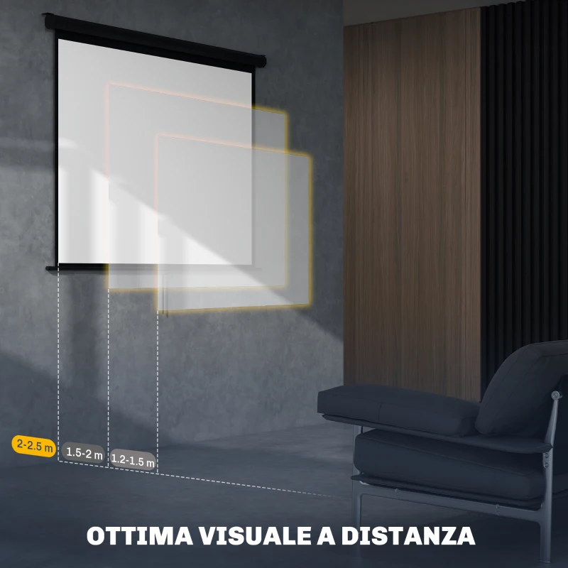 HOMCOM Telo per Proiettore 84" Formato 4:3, Angolo di 160° e Montaggio a Soffitto o Parete, Nero