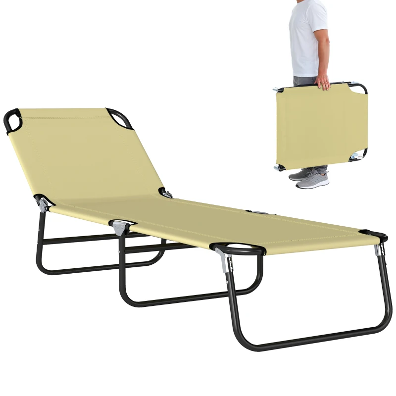 Outsunny Lettino da Giardino con Schienale Regolabile in 5 Posizioni, in Acciaio e Tessuto Oxford, 188x56x28 cm, Beige