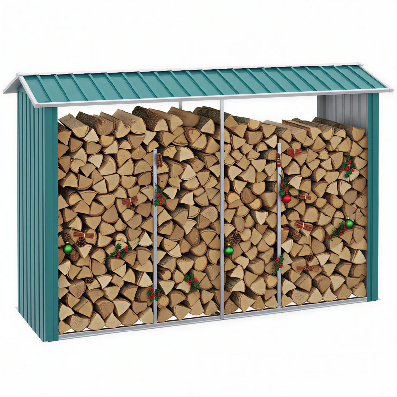 Outsunny Abri bûches de stockage pour bois de chauffage en acier galvanisé 240 x 86 x 160 cm vert