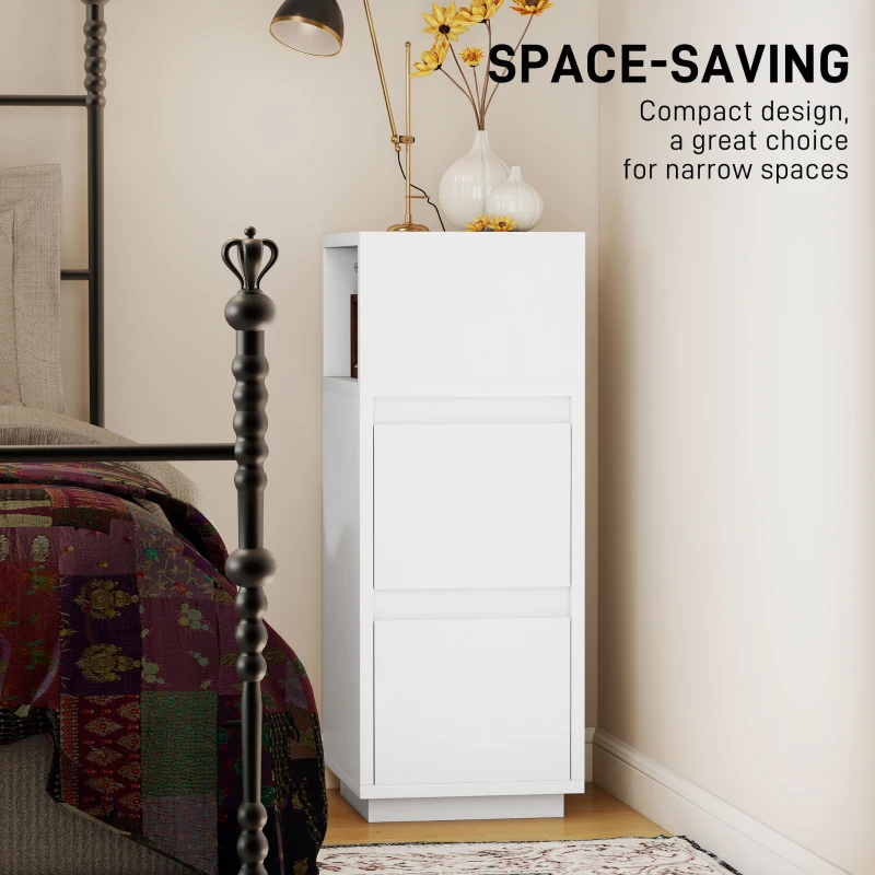 HOMCOM Slim Bedside Table, Narrow Bedside Cabinet with Open Shelf and 2 Drawers for Bedroom, Living Room, White