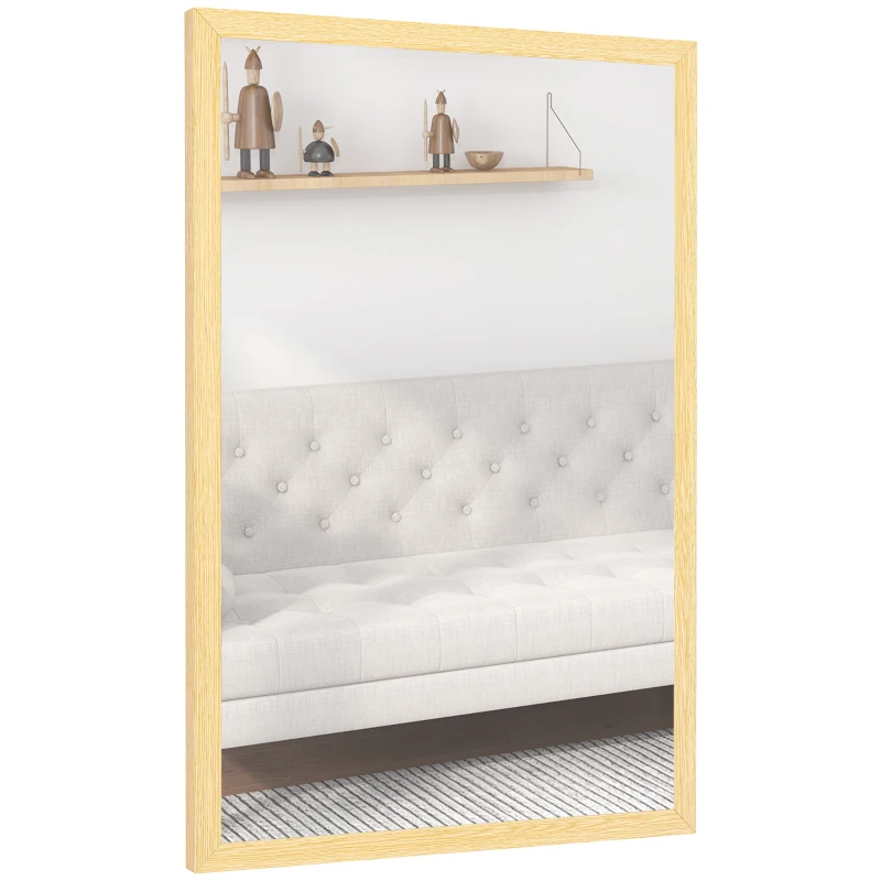 HOMCOM Specchio da parete rettangolare 60 x 40 cm, cornice in legno naturale, ideale per bagno, soggiorno o camera