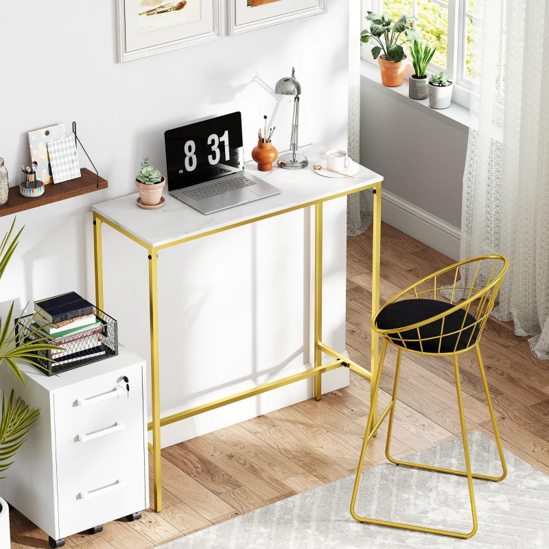 HOMCOM Ensemble table de bar avec tabourets table à manger debout avec 2 chaises pieds en acier 100 x 40 x 107 cm doré