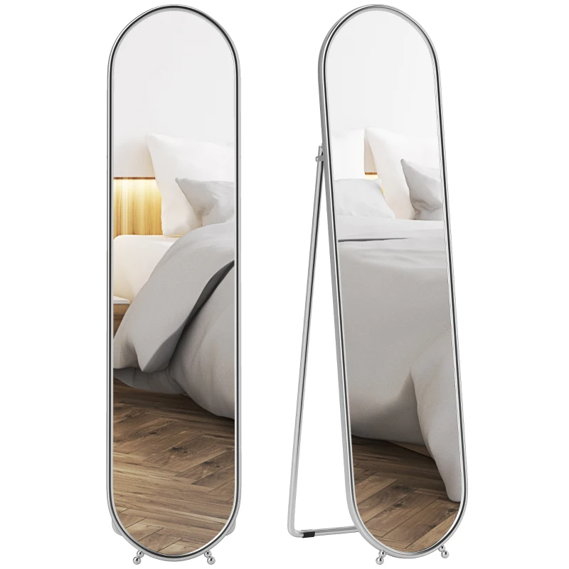 HOMCOM Miroir Pleine Longueur sur Pied avec Support Pliable, Verre et Métal, 40x4x160 cm, Argent