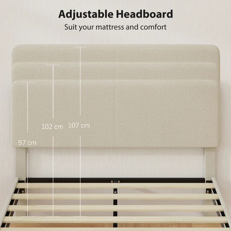 HOMCOM Struttura Letto 140x200 cm con Testiera Imbottita Regolabile in Altezza e Doghe, Velluto a Coste, Grigio
