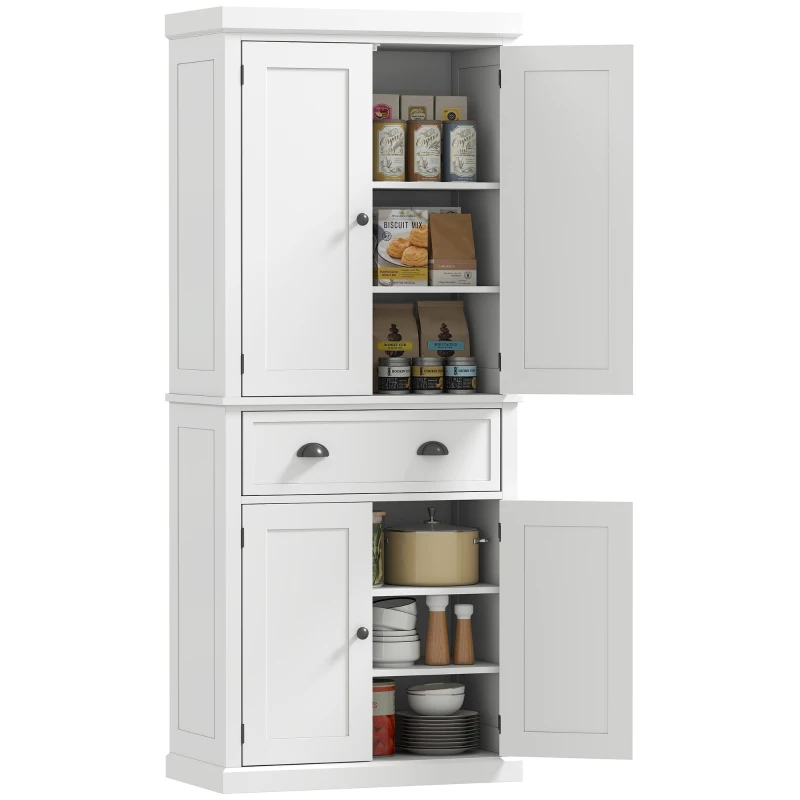 HOMCOM Mobile Cucina con Armadietto Superiore e Inferiore e Cassetto Centrale in Legno, 76x40.5x184 cm, Bianco