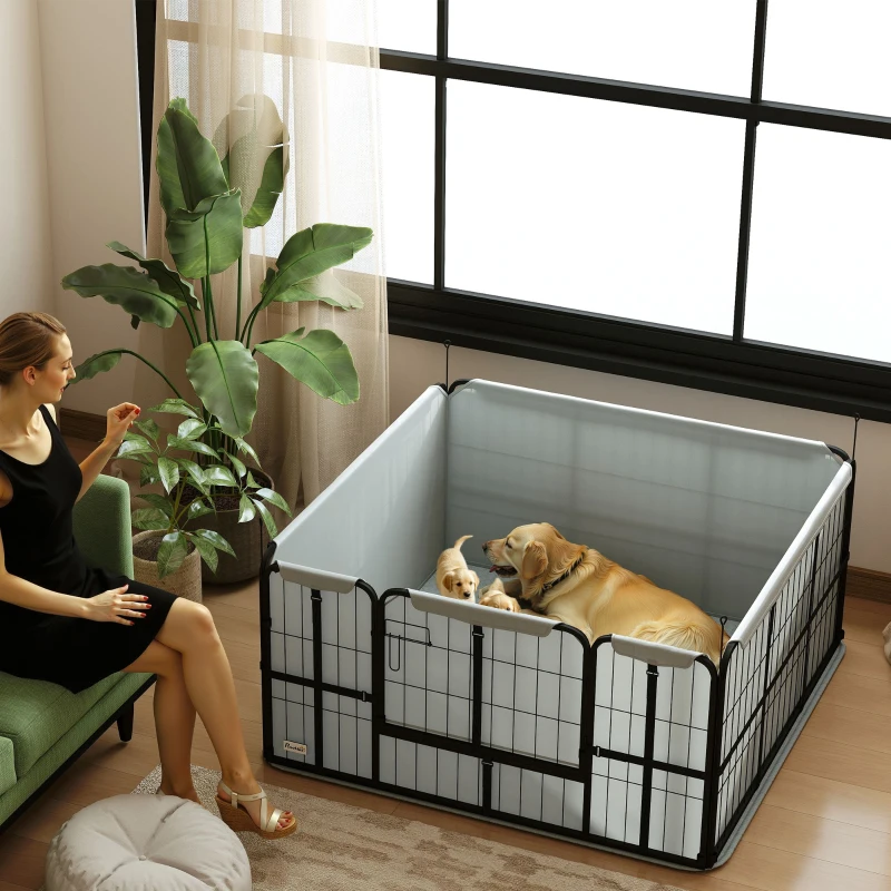 PawHut Parc de mise bas pour chien caisse de mise bas pour chiens avec porte tapis de propreté lavable 122 x 122 x 60 cm noir