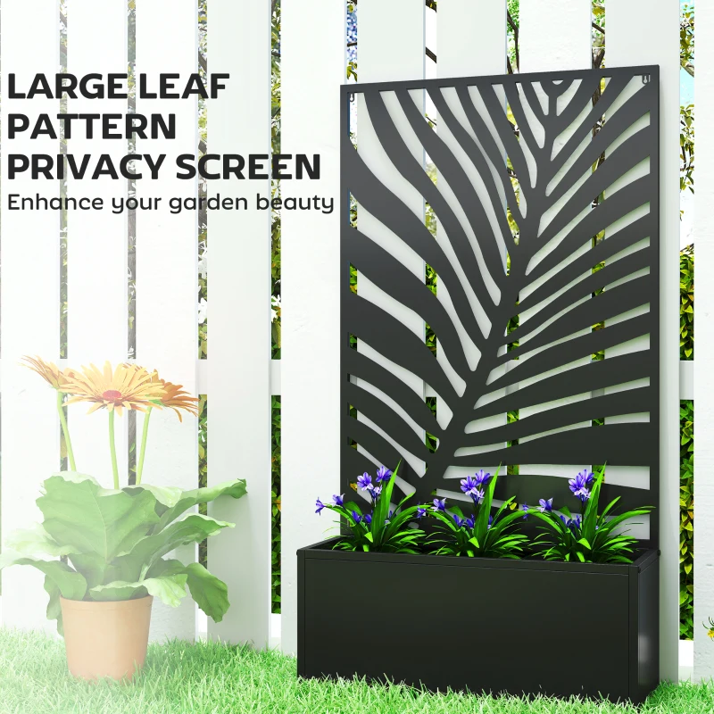 Outsunny Metal Garden Bed for Garden with Trellis, Wall Mounted or Freestanding Raised Planter with Privacy Screen