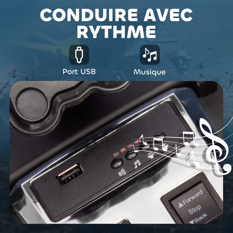 AIYAPLAY Quad électrique enfants voiture électrique enfants 12V 3 roues 2 moteurs lecteur MP3, klaxon, 2 vitesses 3-5 km/h jaune