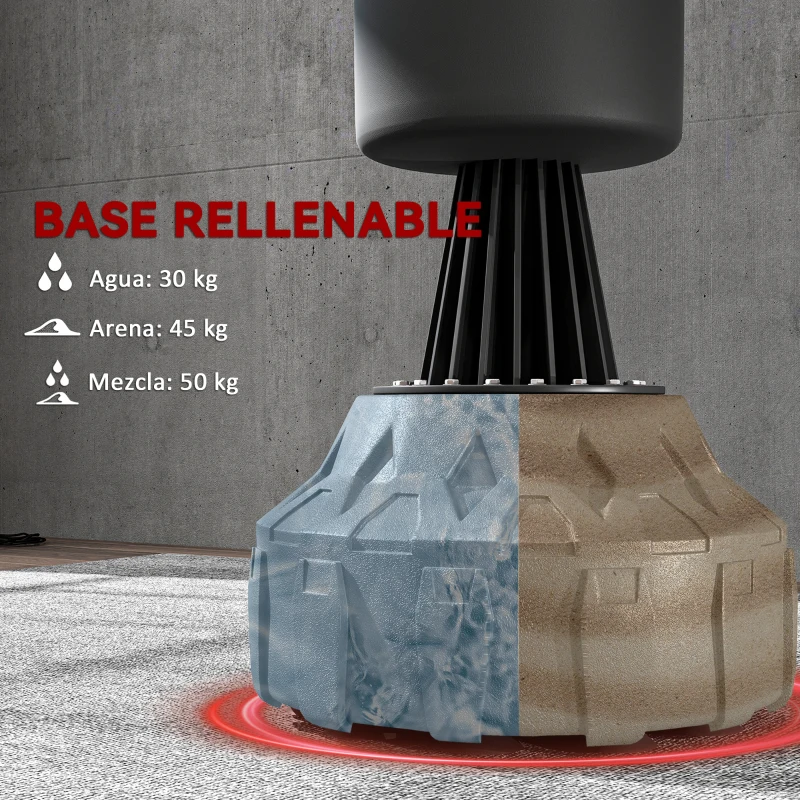 SPORTNOW Saco de Boxeo de Pie 175 cm para Adultos Altura Ajustable de Banda Base Rellenable con Ventosas Amortiguador Negro