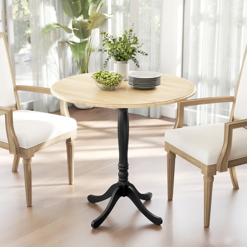 HOMCOM Mesa de jantar redonda para 4 pessoas Ø 80 cm, mesa de cozinha, piéte­mento em aço, estilo moderno, madeira natural e preto