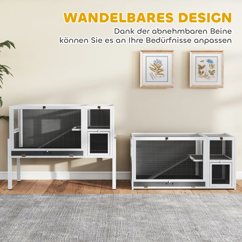 PawHut Kleintierstall für Zwerghamster, Kaninchen, Meerschweinchen, mit Zubehör, erhöhtes Design, Holz, Metall, Grau