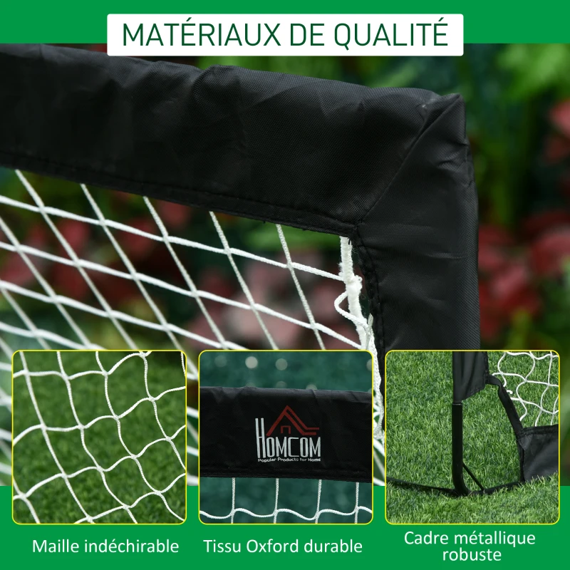 HOMCOM Lot de 2 but de foot extérieur, cage de foot portable avec sac de rangement en tissu Oxford 183 x 90 x 90 cm noir blanc