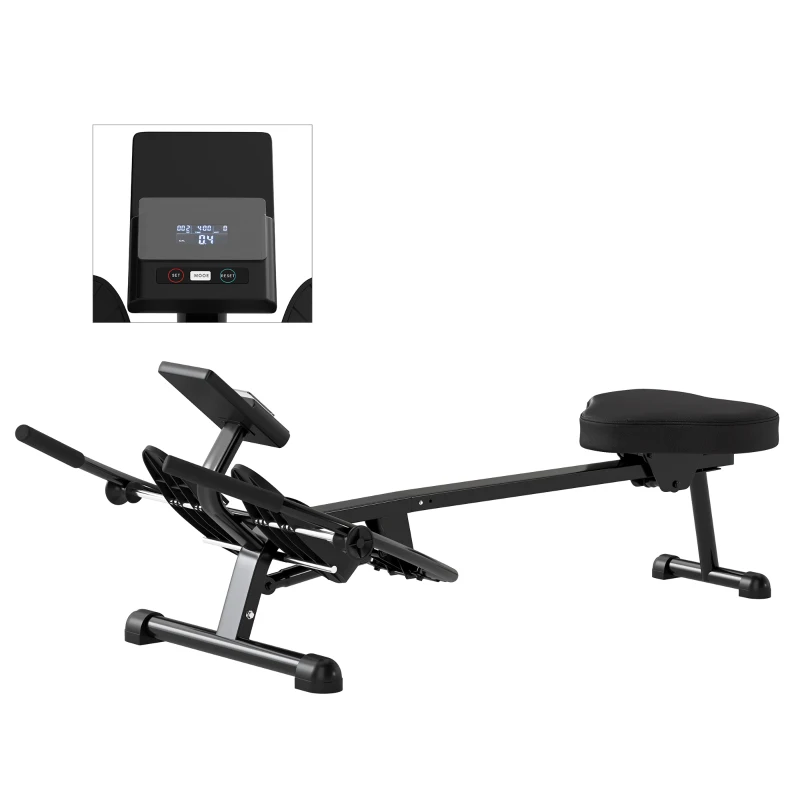 SPORTNOW Máquina de Remo para Casa con 12 Niveles de Resistencia Hidráulica Pantalla LCD para Entrenaminto en Gimnasio Negro