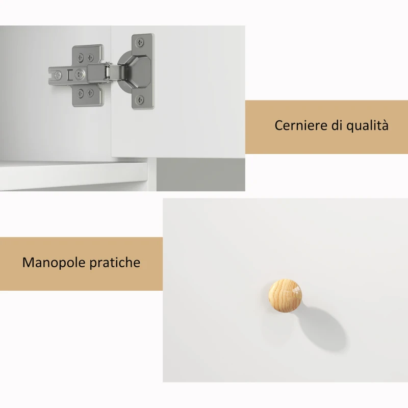 HOMCOM Colonna Bagno Salvaspazio con 2 Armadietti, 3 Ripiani Aperti e Cassetto, in Legno, 20x20x178 cm, Bianco