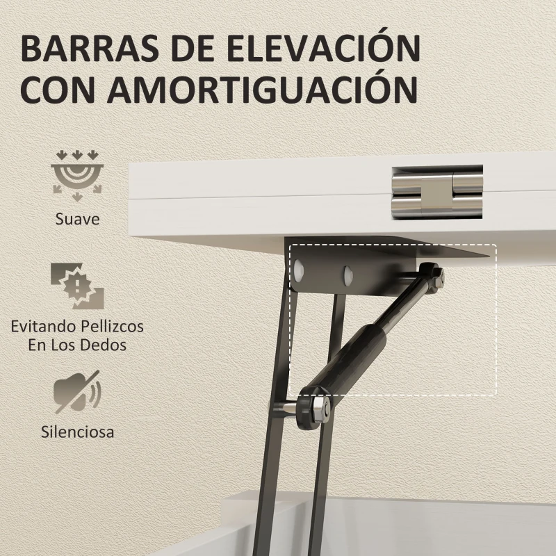 HOMCOM Mesa de Centro Elevable y Extensible con Compartimentos Ocultos Estante Abierto 100x90x64 cm Blanco