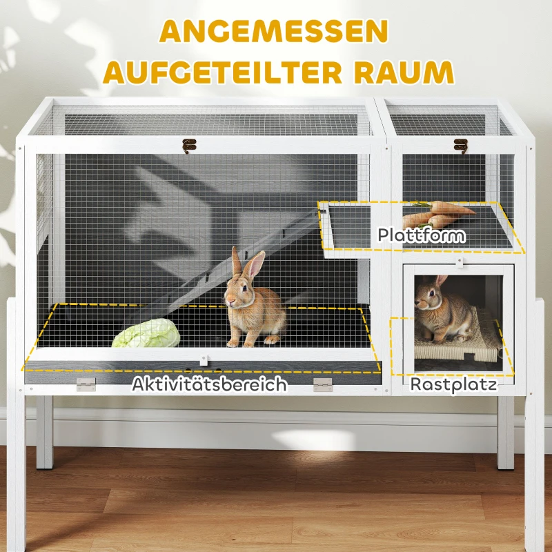 PawHut Kleintierstall für Zwerghamster, Kaninchen, Meerschweinchen, mit Zubehör, erhöhtes Design, Holz, Metall, Grau