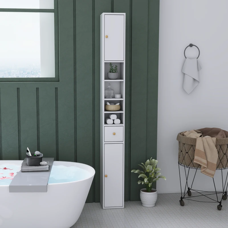 Homcom Dulap inalt Baie – Alb, Cu Sertar & Rafturi Deschise, 178 cm