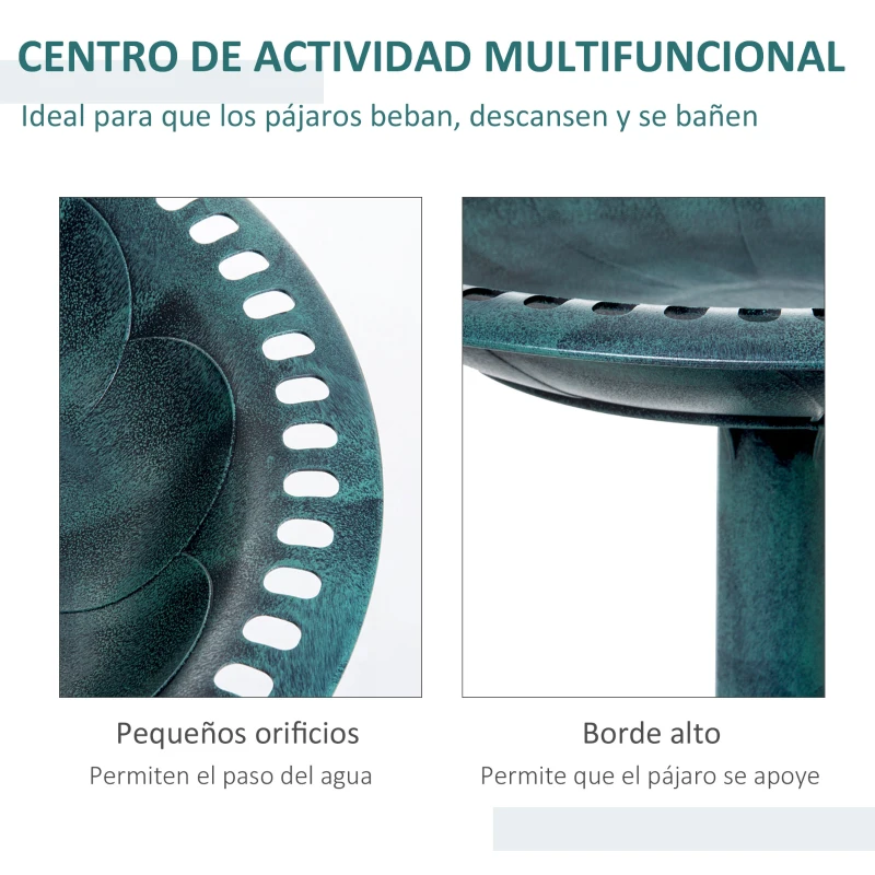 Outsunny Baño para Pájaros de Jardín Exterior con Diseño de Flor y Acabado Envejecido Ligero y Resistente Verde