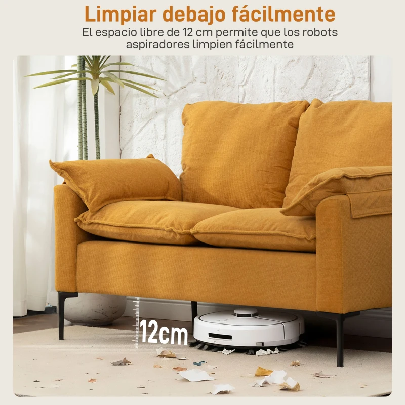 HOMCOM Sofá de 2 Plazas Tapizado en Terciopelo con Patas de Metal Reposabrazos Acolchado 130x77x84 cm Amarillo